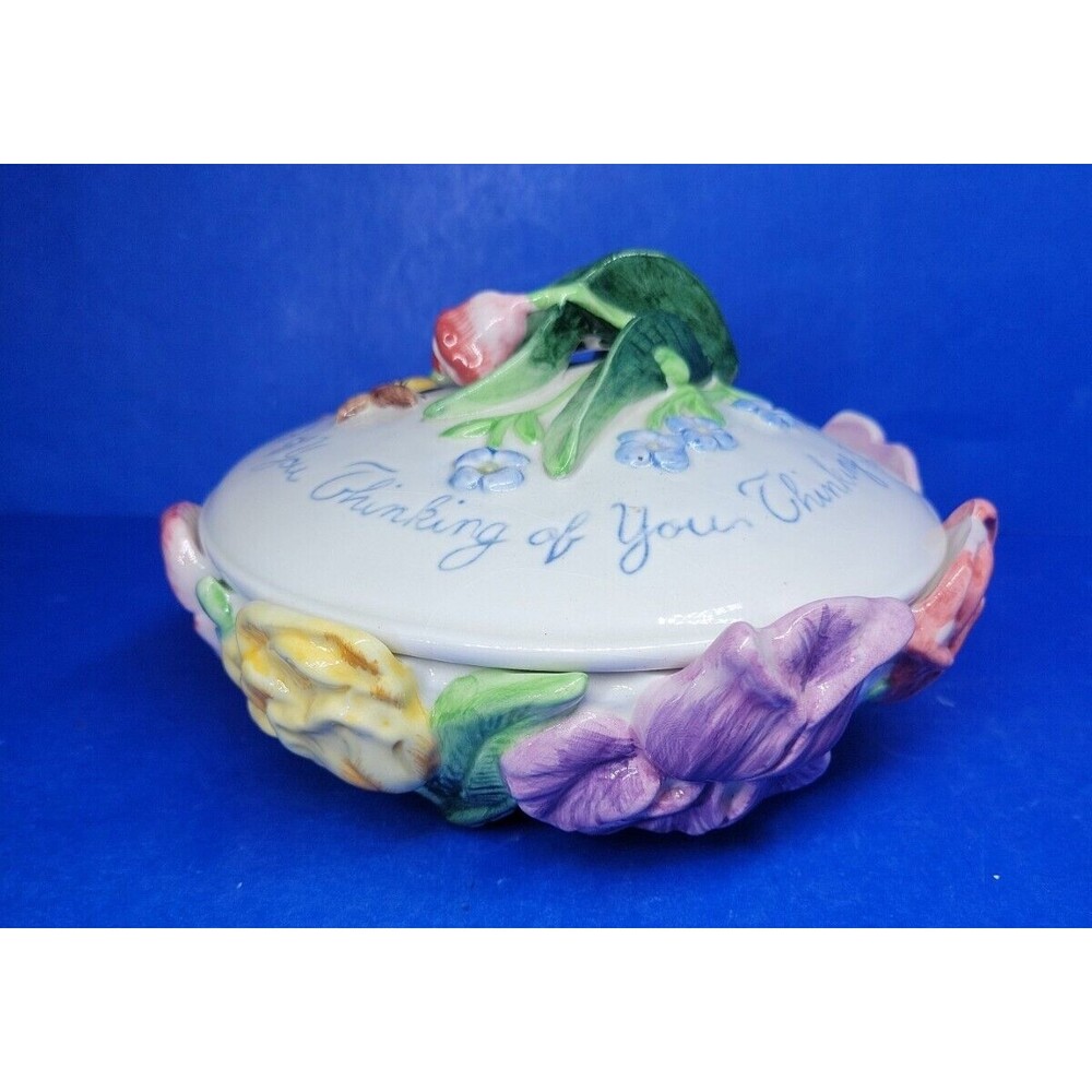 Fitz & Floyd Candy Trinket Dish "Thinking of You" Gift Collectible 6" Diameter